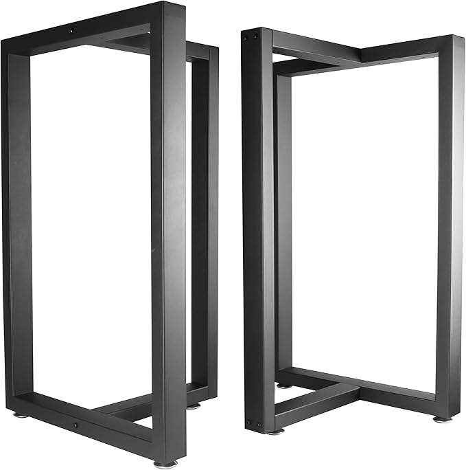 Metal Table Legs Desk Legs, Heavy Duty Square Tube Iron Desk Legs, DIY Furniture Legs for Dining Table, Coffee Table, Computer Desk, Workbench, Meeting Room Table, 28”H x 17.7”W, Set of 2, Black (T)