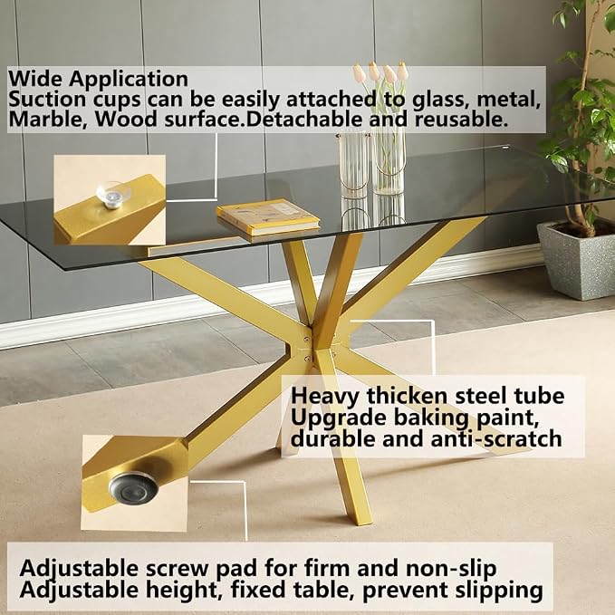 30 Inch Modern Table Base Gold, Metal Dining Table Legs with Suction Cups, Heavy Duty Desk Base for Marble,Glass,Wood Top, Set of 4 Furniture Legs for Home,Kitchen,DIY Bench Legs Coffee Table (Gold)