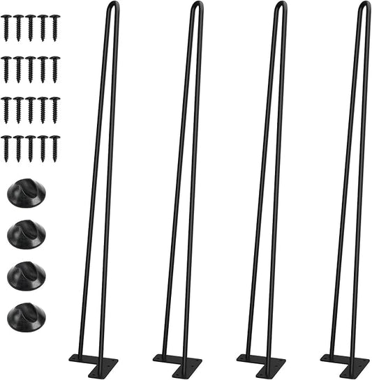 SMARTSTANDARD Hairpin Table Legs 32 Inch, 3/8" Solid Metal Legs for DIY Bench Desk Chairs Dining End Table - Set of 4, Carbon Steel Black Heavy Duty Furniture Legs with Rubber Floor Protectors