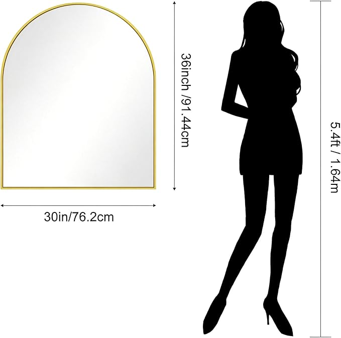 CIRCUMI Arched Wall Mirror, 30"x36" Gold Arched Mirror with Tempered Glass, Metal Frame, Large Size for Bathroom, Living Room,Entryway,Over Sink, Arch Mirror for Decor,Shatterproof&Crystal-Clear