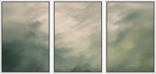 MUDECOR Framed Wall Art Print Set Soft Green Cloudscape Tranquil Abstract Nature Illustrations Modern Art Boho Decorative Colorful Chic for Living Room, Bedroom, Office - 24"x36"x3 White