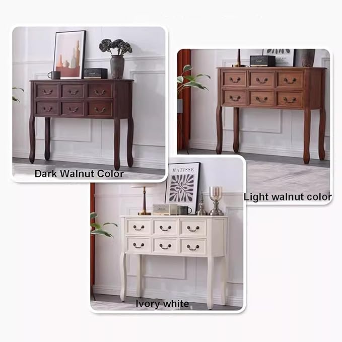 Farmhouse Console Table Sofa Table with Drawers, Solid Wood Entryway Foyer Table with Large Storage Space for Hallway/Living Room (Color : Ivory White, Size : L:120cm)