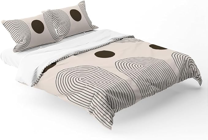 Mid Century Modern Duvet Cover Queen Boho Bedding Black Beige Include 1 Duvet Cover 2 Pillowcases Abstract Geometric Bedding Set Comforter Cover Microfiber Soft Bedding 88"x88