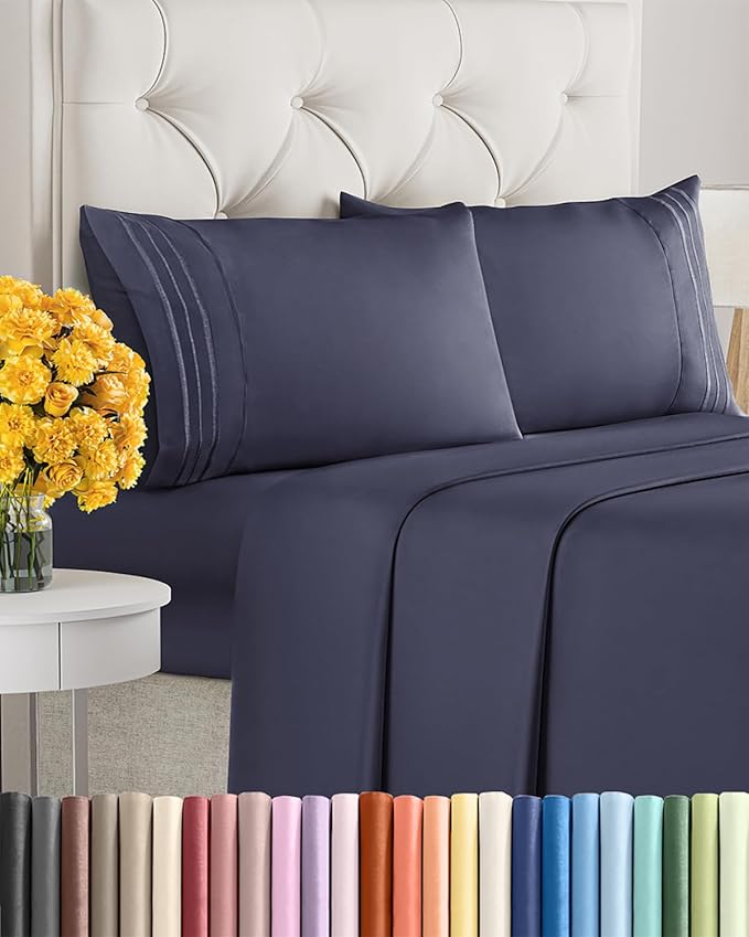 Hotel Luxury Durable Bed Sheets - Full Size 4 Piece Sheet Set - Extra Soft, Breathable & Cooling - Deep Pockets, Easy-Fit & Wrinkle-Free - Deep Slate Blue Oeko-Tex