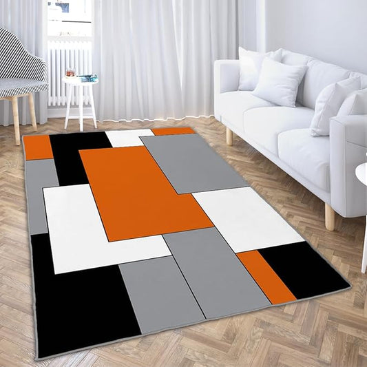 Ansouyi Orange Gray Non-Slip 5x7 ft Area Rugs, Washable Rug Carpet for Living Room, Abstract Color Block Geometric Home Decor Rugs for Game Room Classroom Bedroom Dining Kindergarten Room