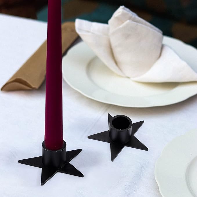 12PCS Pentagram Black Taper Candle Holders, Matte Iron Candlestick Holders Centerpieces for Home Decoration, Wedding Anniversary, Party, Housewarming Gifts.