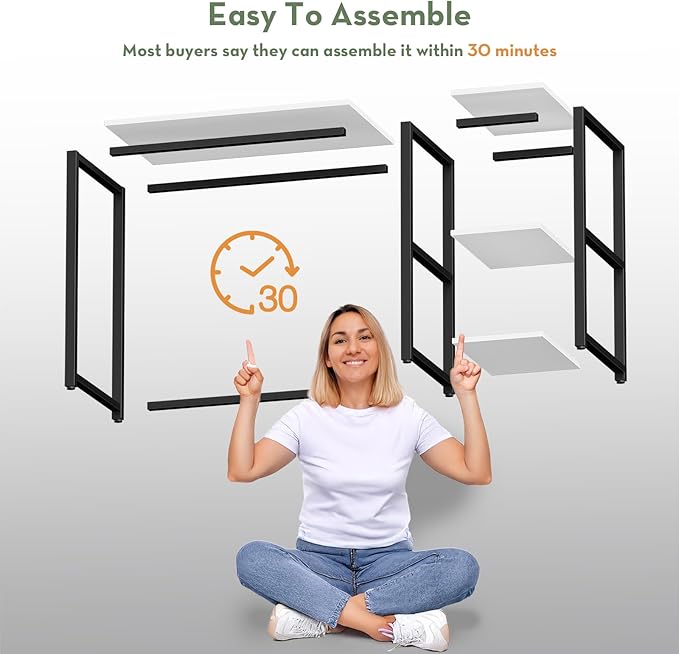 SINPAID 40 Inch Small Computer Desk with Shelves for Small Spaces, Easy Assembly Study Desk, Sturdy Writing Desk for Bedroom & Home Office, Cream White