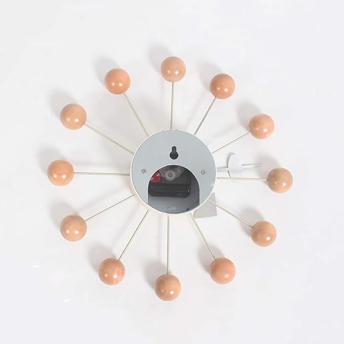 SHISEDECO Mid Century Art Retro Design Painted Solid Wood Non Ticking Decorative Modern Silent Wall Clocks for Home, Kitchen, Living Room, Office etc. (Ball Clock in Natural)