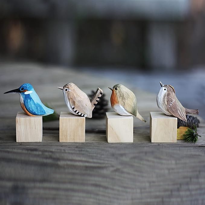 WEAUSUP Hand Carved Wooden Bird Figurine Gift for Friends | Hand carved wood bird statue with delicate paint,home shelf decor gift(suit-new)