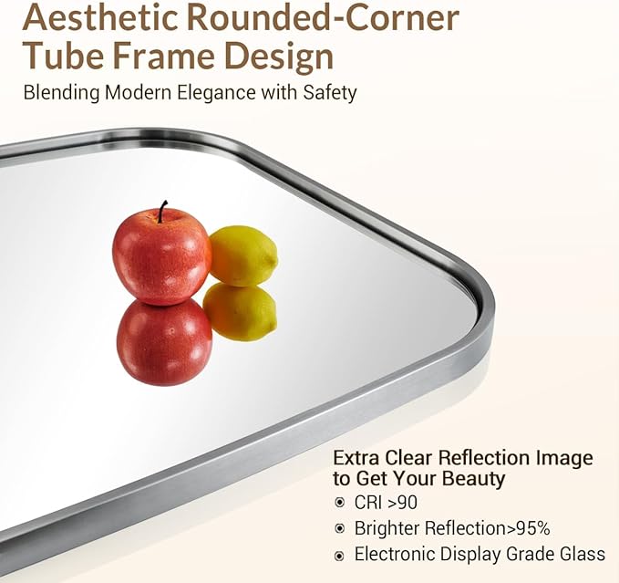 ANDY STAR Brushed Nickel Oval Bathroom Mirror for Over Sink, 28x36 Inch Bathroom Vanity Mirror with Unique Oblong Tube Metal Frame-Modern Clean Design with Anti-Rust Stainless Steel Frame