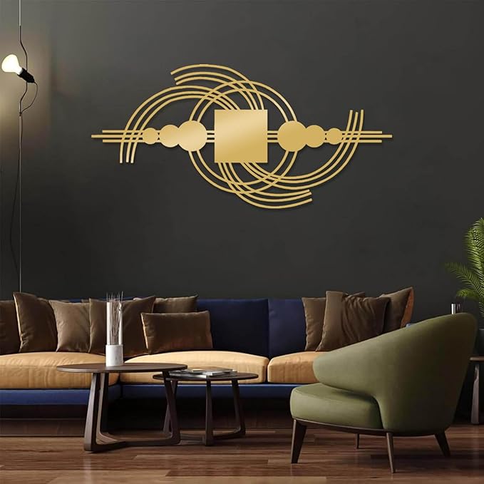 vinwipe Metal Geometric Wall Decor, Abstract Geometric Metal Wall Art, Modern Minimalist Wall Decor, Mid Century Art, Living Room Bathroom Wall Hanging (Silver, 53"x25"/135x65cm)