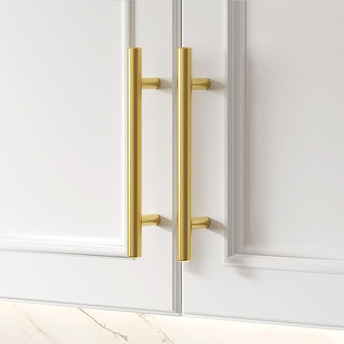 Goldenwarm 100 Pack Brushed Brass Cabinet Cupboard Drawer Door Handle Pull Knob for Furniture Kitchen Hardware 5in Hole Centers