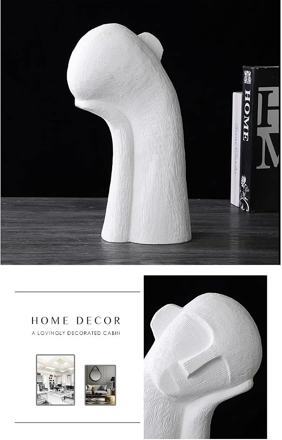 Minimalist Ceramic Ornament Abstract Thinker Statue Head Sculpture for Modern Home Office Meeting Room Shelf Decor 14" inch Tall (Black)