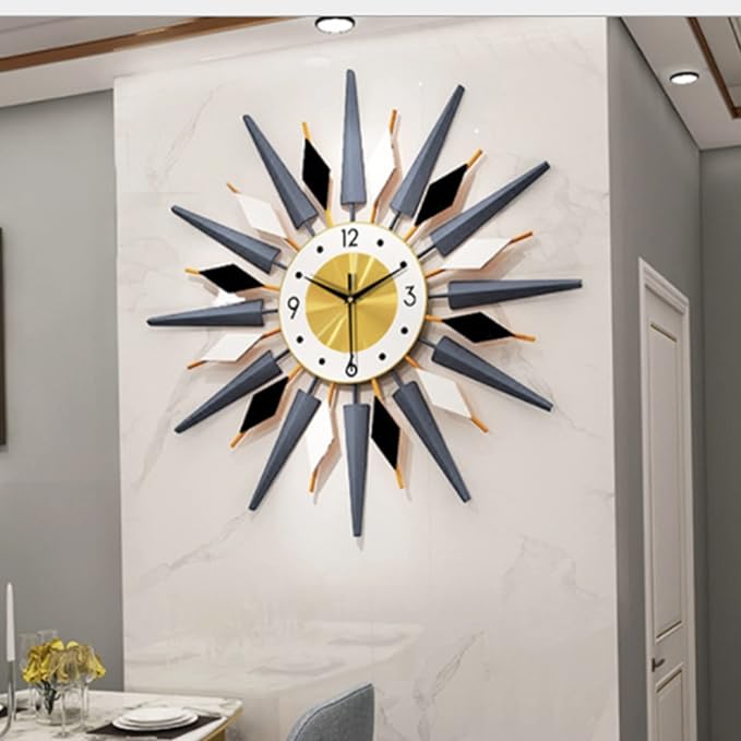 23.6 Inch Modern Large Decorative Wall Clock Silent Non Ticking, Battery Operated Sun Wall Clock, Retro Star VWall Clock Mid Century Home Decor