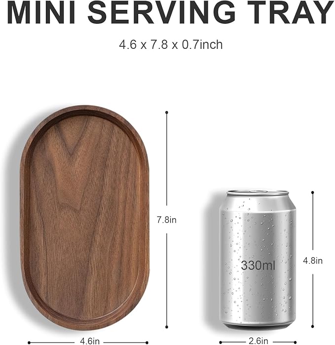 Mini Serving Trays for Parties, Small Decorative Tray for Tea＆Coffee, Oval Wooden Plates for Serving Food for Appetizer＆Vegetables for Bathroom 7.8"×4.6" (Walnut, Set of 2)