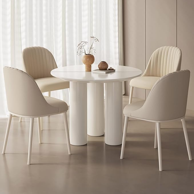 39.37" White Dining Table for 2-4 Round Kitchen & Dining Room Tables with Thicken Tabletop and Wooden Legs Circle Leisure Coffee Dinette Table for Kitchen, Living Room, Office