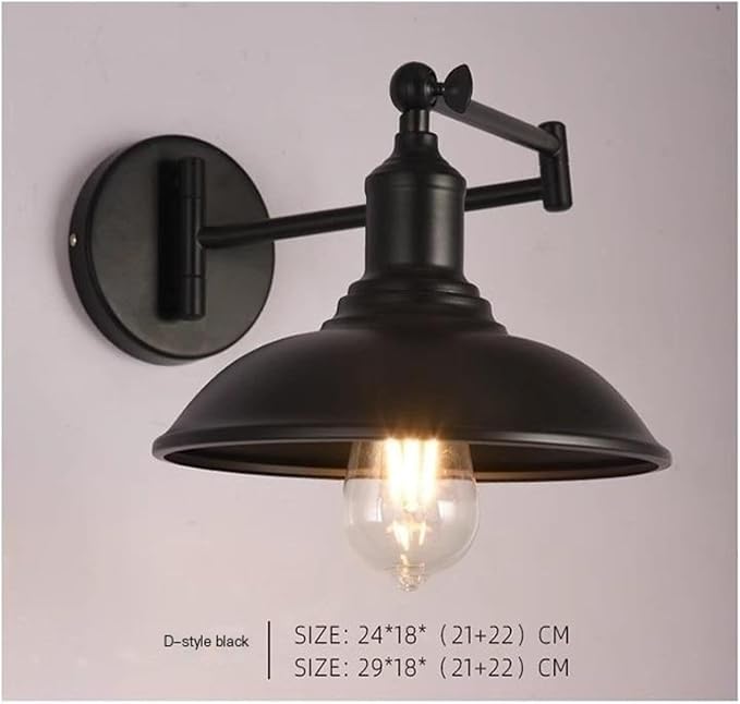 Folding Wall Lamp Retro Rocker Arm Wall Lamp Bedroom Bedside Lamp Iron Art Living Room Study Reading Wall Sconce Swing Arm Adjustable Vintage Wall Mount Light Sconce (Color : D-Black)