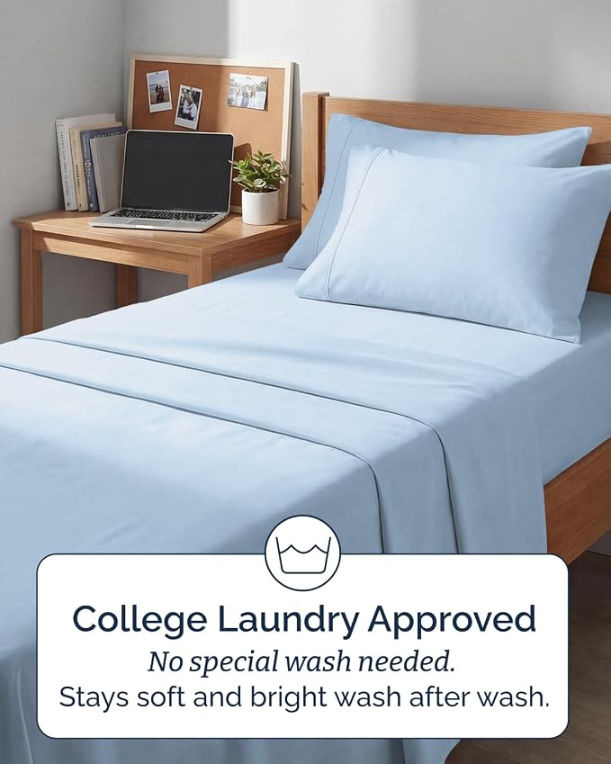 Extra Deep Twin XL Sheet Set - 4 Piece College Dorm Bed Sheets Set with Extra Deep Pockets - Ultra-Soft, Comfy & Breathable Bedding for Women, Men, Kids & Teens - Wrinkle & Fade Resistant - Light Blue