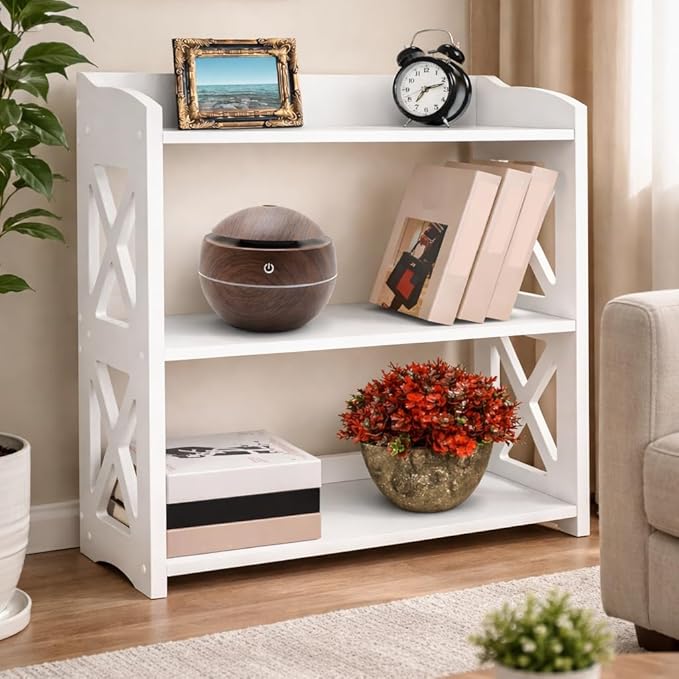 White Bookshelf, Small Bookshelf for Small Spaces, White Bookcase for Bedroom, Small Book Shelf Bedroom, Living Room and Office (White, 3 Tier)