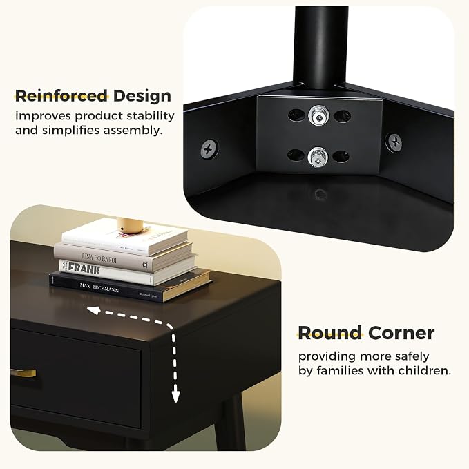 FUNKOCO Small Black Desk with Drawers - 40 Inch Home Office Study Writing Desk for Bedroom, Vanity Desk with 4 Solid Legs, Modern Computer Desk for Small Spaces (Balck)