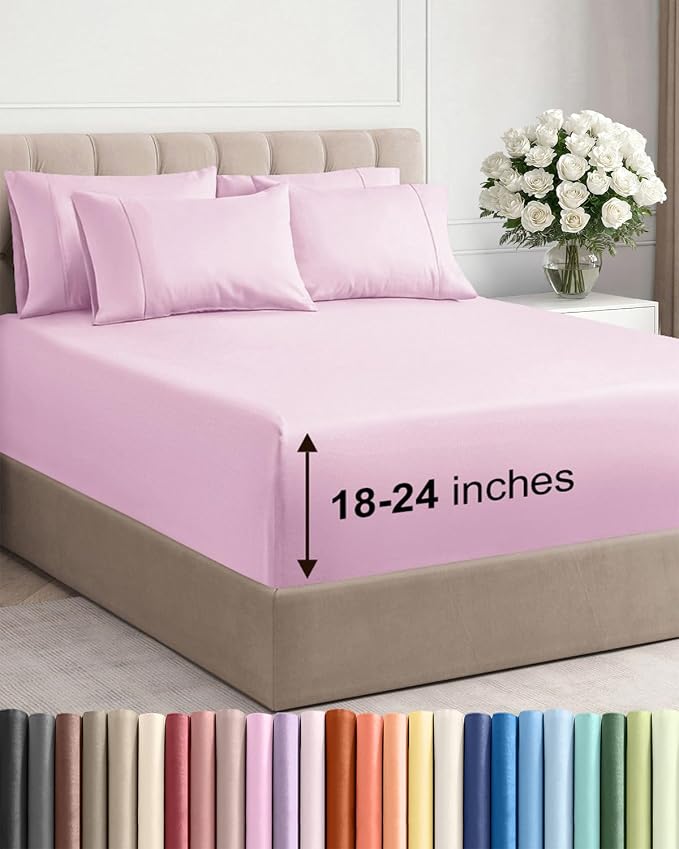 Extra Deep Queen Sheet Set - 6 Piece Breathable and Cooling Sheets - Hotel Luxury Bedding for Women, Men, Kids & Teens - Easy Secure Fit - Soft, Wrinkle Free & Comfy - Extra Deep Pockets - Light Pink