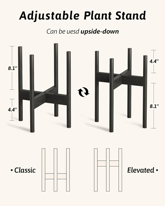 GENTINGBRO Adjustable Plant Stand Indoor, Bamboo Plant Stand Fits 8 9 10 11 12 Inches, Small Corner Planter Holder for Indoor Plants, Single Floor Plant Stands for Living Room Balcony, Pure Black