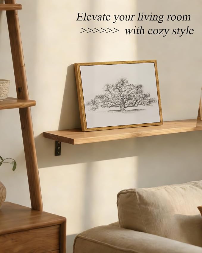 ARPEOTCY Framed Canvas Wall Art, Vintage Wall Decor, Retro Sketch Tree of Life Pictures for Bedroom Bathroom Living Room, Rustic Cottagecore Farmhouse Black White Neutral Decorations, 8x10 inch