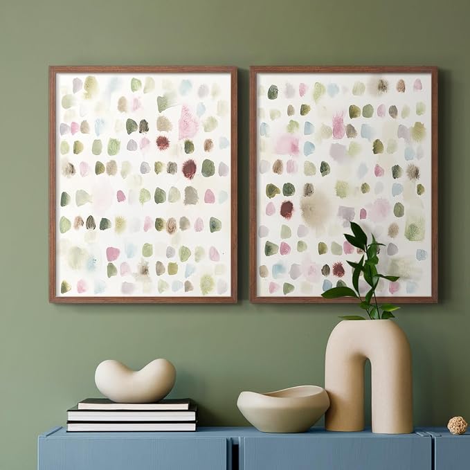 Renditions Gallery Set of 2 Peel & Stick Framed Prints, Hand Drawn Abstract Wall Art, Watercolor Seamless Pattern Wall Decor, Re-Stickable - Ready to Hang - 16"x20" - Walnut Frame LT588
