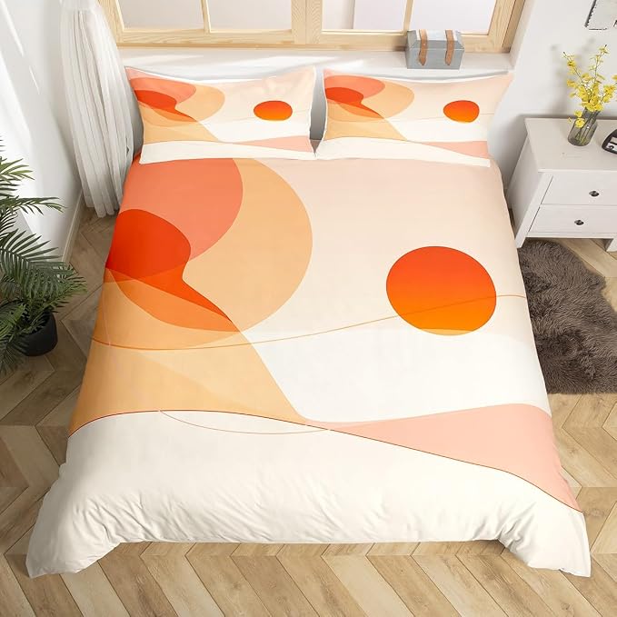 Erosebridal Mid Century Art Comforter Cover Full for Kids Boys Girls,Orange Circles Geometric Duvet Cover,Minimalist Style Bedding Set,Modern Fashion Bed Set with 2 Pillowcases Bedroom Decor