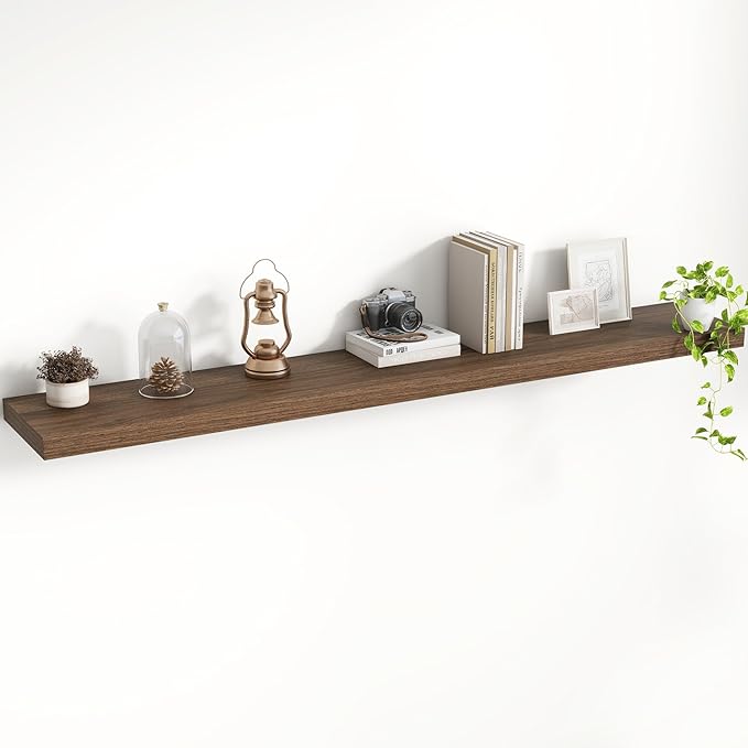 55 Inch Floating Shelves, 8 Inch Deep Floating Shelves for Wall, Hanging Shelf with Invisible Brackets, Deep Shelves for Bathroom, Bedroom, Living Room, Walnut, Set of 1