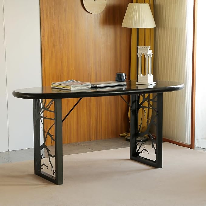 28 inch Table Legs Set of 2 - Heavy Duty Metal Desk Base with Nature-Inspired Laser Cut Design, for Industrial Modern Dining Table, Easy Installation (E)