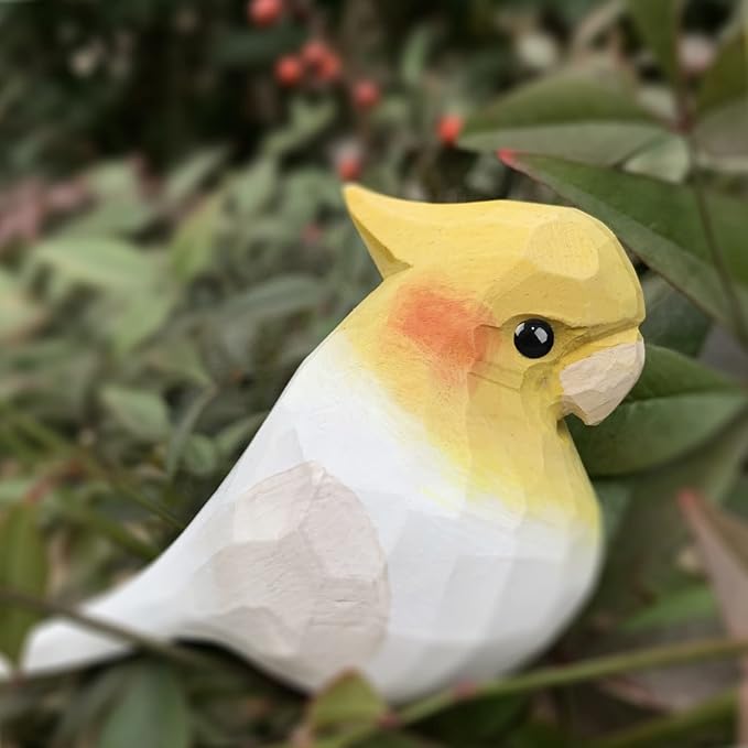 Bird Figurines Hand Carved Painted Wooden Statues for Home Decor, Gift for Bird Lovers,Housewarming, Birthday, Christmas, Anniversaries (NO.05-White Parrot)
