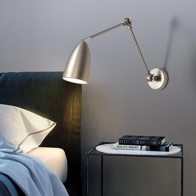 Adjustable Swing Arm Wall Sconce Reading Lamp, Retro Industrial Mounted for Bedroom Living Room Lighting Fixture