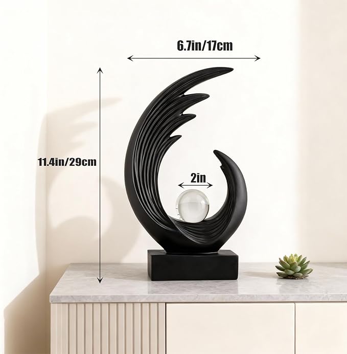 Modern Abstract Art Sculptures, Gold Entryway Table Accents, Black Shelf Decor Accents, Abstract Art Resin Sculpture for Dining Room, Office & Coffee Table – Centerpiece Fireplace Decor (Black)