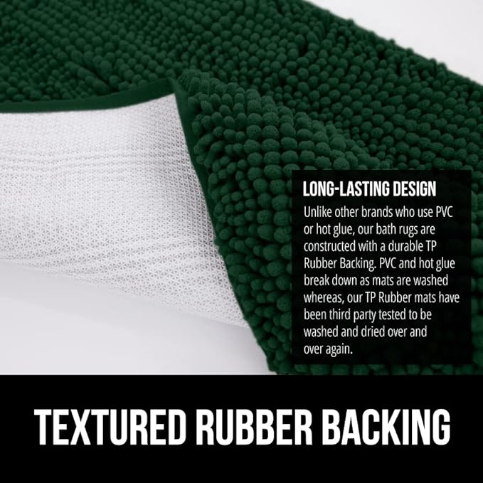 GORILLA GRIP Bath Rug Mat 44x26, Soft Absorbent Chenille, Quick Dry Microfiber Mats, Rubber Backing Washable Shower Floor Rugs, Bathmat Runner, US Designed Bathroom Decor Accessories Hunter Green
