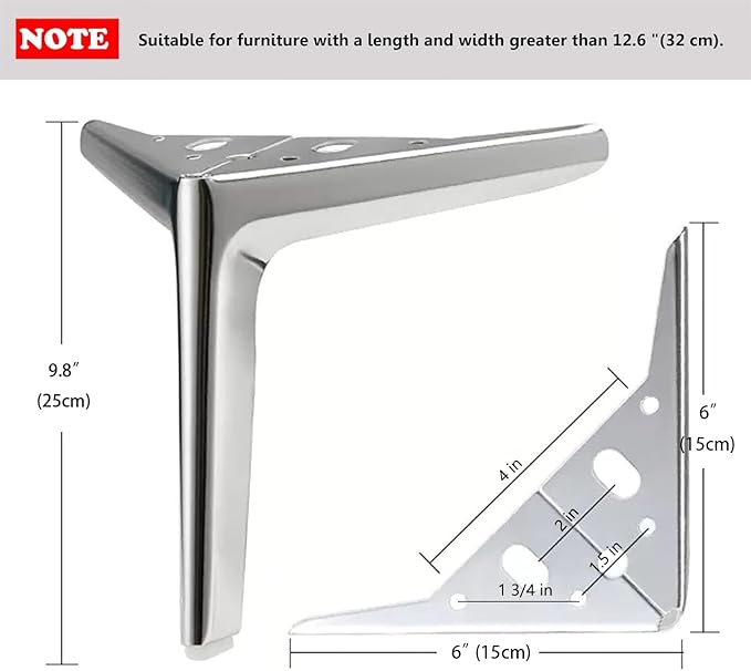 9 7/8 inch/25cm Shiny Chrome Metal Furniture Legs Set of 8, DIY Replacement for Short Cabinet Legs, Sofa Legs, Small Dresser Legs
