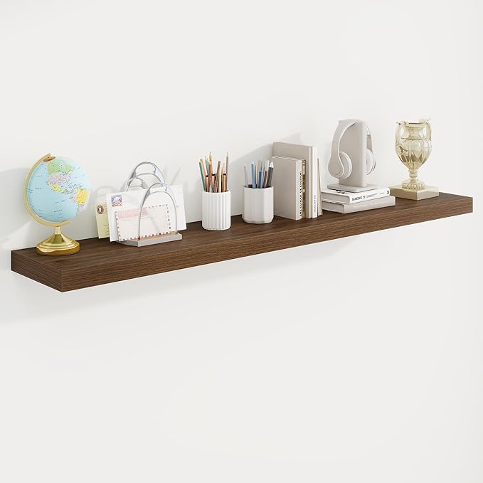 55in Floating Shelves for Wall, 55"W x 9.25"D x 1.5"H, Long Wall Mounted Engineered Wood Shelves with Invisible Brackets for Living Room, Bedroom, Bathroom, Kitchen Decor and Storage, Walnut