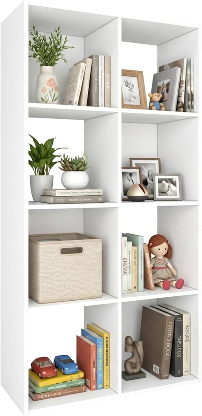 Endearing Limons【2026 Wooden 8 Cube Shelf Storage Organizer with Anti-Tipping Kits + Reversible Open Back Solid Panel Bookcase (11 x 11 Unit Cell White)