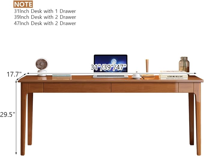 Mid Century Modern Desk with Storage Drawers, Home Office Computer Desk Solid Wood Writing Desk Study Table Workstation(31 Inch, White)