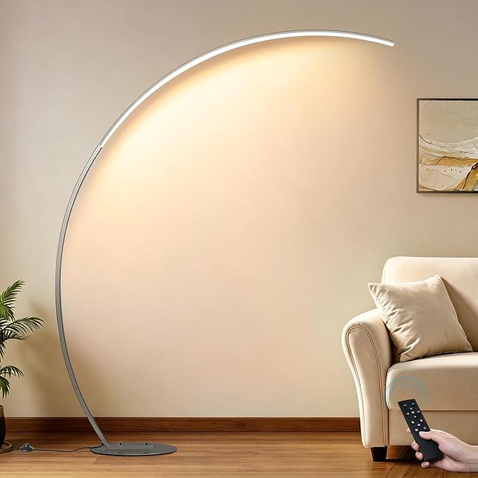 Dimmable LED Floor Lamp with 3 Color Temperatures, Ultra Bright 2000LM Brushed Nickel Arc Floor Lamps for Living Room, Modern Tall Lamp with Remote Control Reading Floor Lamp for Bedroom Office