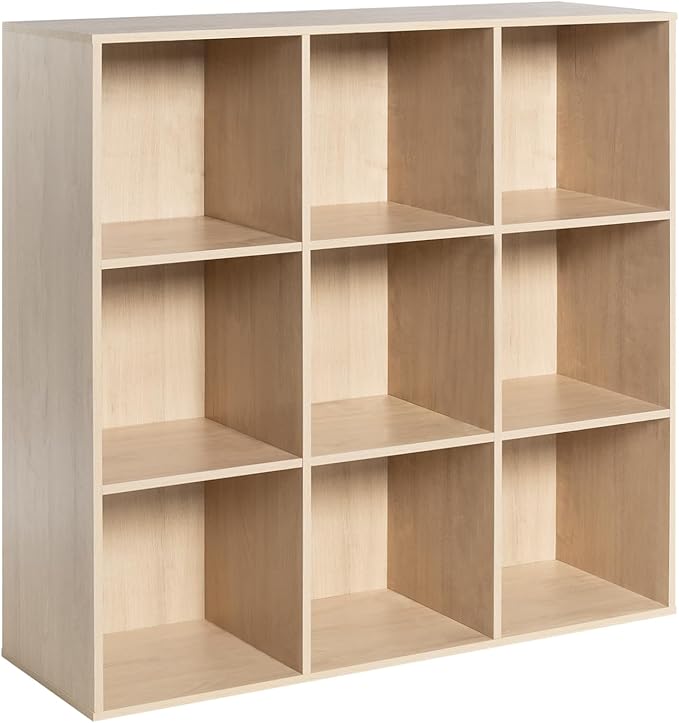 VDNEND Wooden 9-Cube Storage Organizer with Closed Back Panel, 11in Cube Shelf Opening, Bookshelf, Display Shelf,Closet Cabinet for Home and Office,White Oak