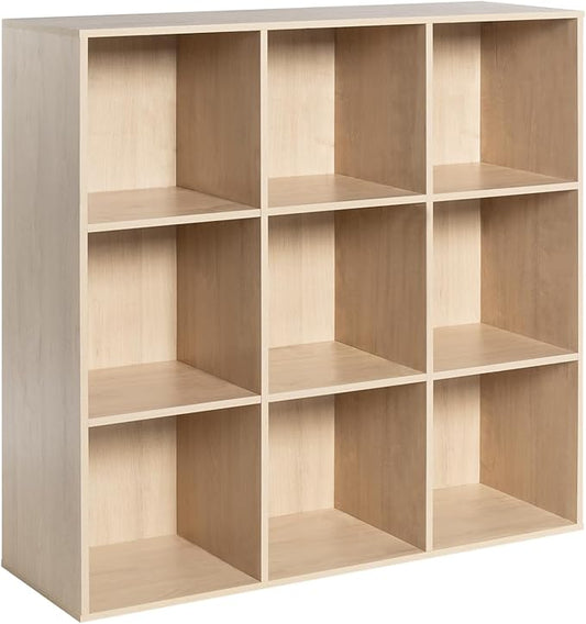 VDNEND Wooden 9-Cube Storage Organizer with Closed Back Panel, 11in Cube Shelf Opening, Bookshelf, Display Shelf,Closet Cabinet for Home and Office,White Oak
