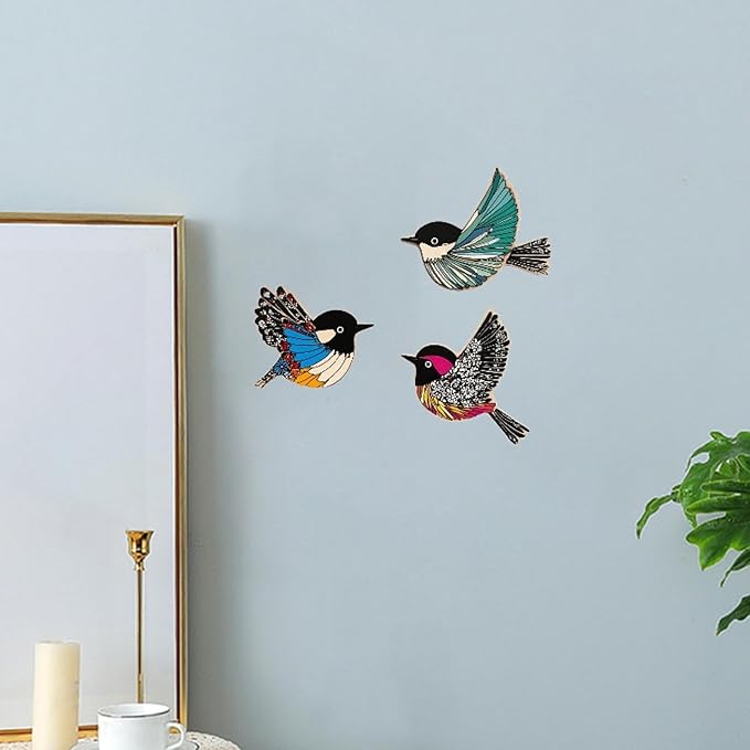 Qianly 3X Wooden Bird Wall Art,Wooden Sign Background Wall Hanging Signs Wood Flying Birds Wall Decors for Living Room,Housewarming