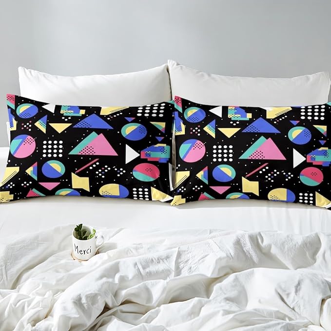 Memphis Style Duvet Cover Full Abstract Colorful Design with Dots Funky Bedding Set for Kids Child Girls Vintage Eighties Comforter Cover Memphis Fashion Bed Sets 80'S Style Retro 1980s Home Decor