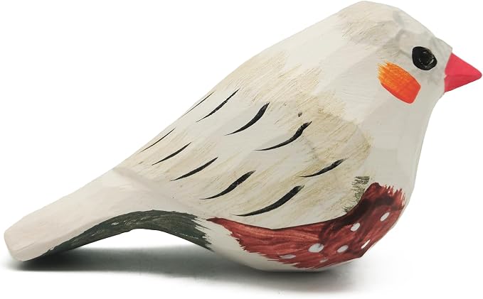 DIYOMR Bird Figurine, Hand Carved Birds Wood Décor, Art Animal Wooden Sculpted Bird with Wood Block, Vivid Bird Statue for Gift Home Table Ornament Decor (Pearl Bird)