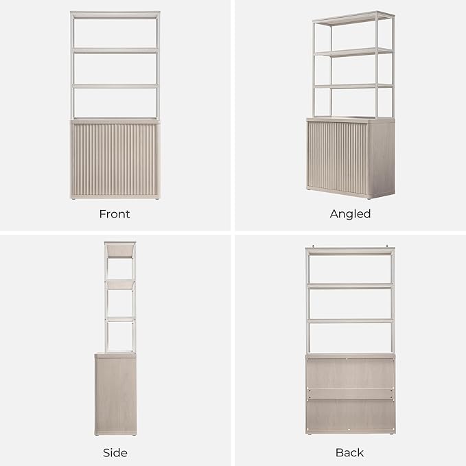 SICOTAS Book Shelf Fluted Bookshelf 71" Tall Bookcase with Doors Storage 5 Tier Mid Century Modern Bookshelves Large Shelves Metal Book Cases for Living Room Office Bedroom Kitchen Library
