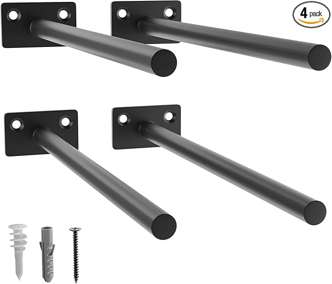 LEOPO 4-Pack 10 inch Floating Shelf Brackets, Hidden Shelf Bracket for Wood, Concealed Blind Shelving Support,Invisible Black Coated Brackets for DIY Decorative,Fit for Kitchen, Bathroom,Study Room