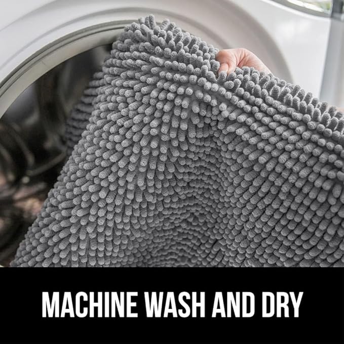 GORILLA GRIP Plush Absorbent Shaggy Chenille Bath Rug Mat for Square Toilet Base with Rubber Backing, Machine Washable Rugs, Soft Microfiber Contour Mats for Toilets, Bathroom Decor, Grey