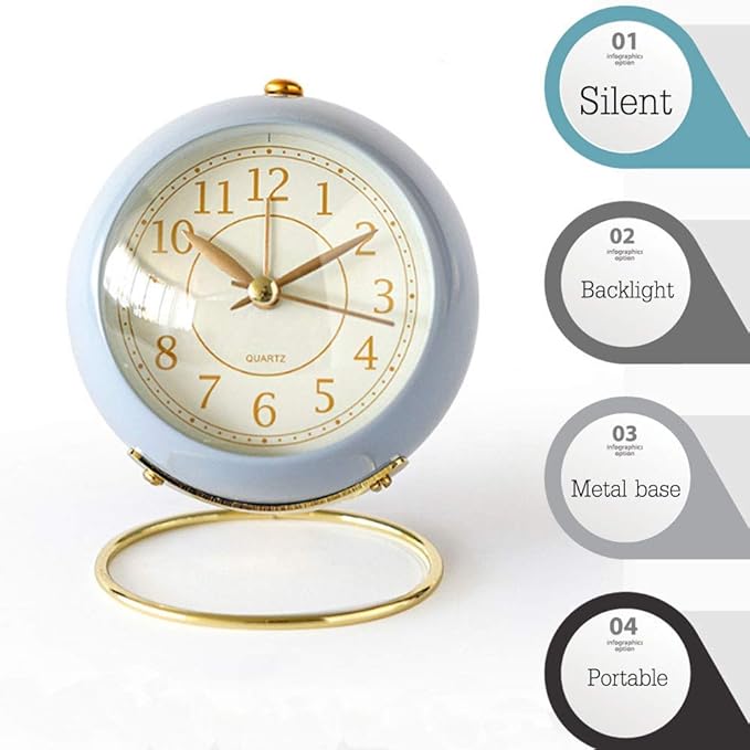 SHISEDECO Small Tableclocks Classic Non-Ticking Tabletop Alarm Clock with Backlight, Battery Operated Astronaut Deskclock with HD Glass for Living Room Bedroom Bedside Indoor Decor (Blue)
