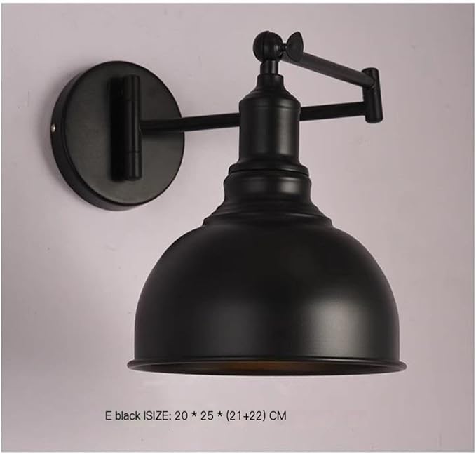 Folding Wall Lamp Retro Rocker Arm Wall Lamp Bedroom Bedside Lamp Iron Art Living Room Study Reading Wall Sconce Swing Arm Adjustable Vintage Wall Mount Light Sconce (Color : E-Black)